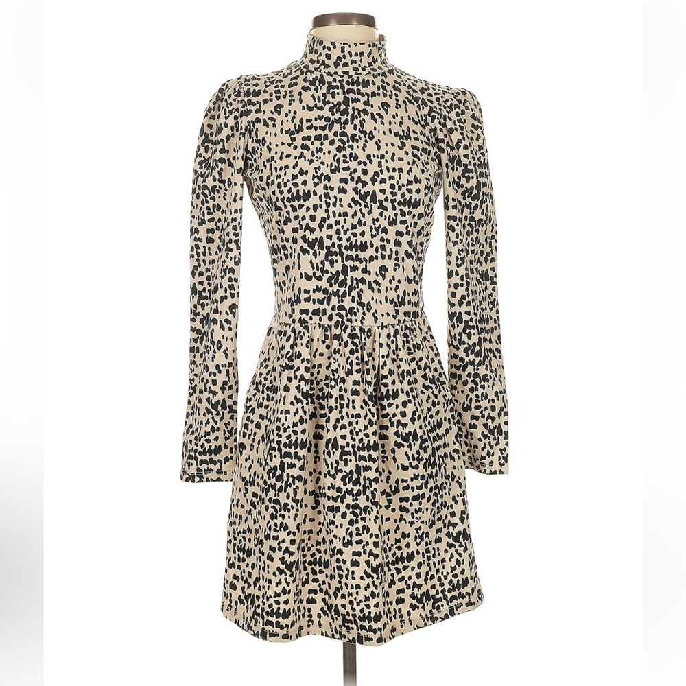 LA VIE Rebecca Taylor Cream & Black Animal Print Midi Dress – Size S